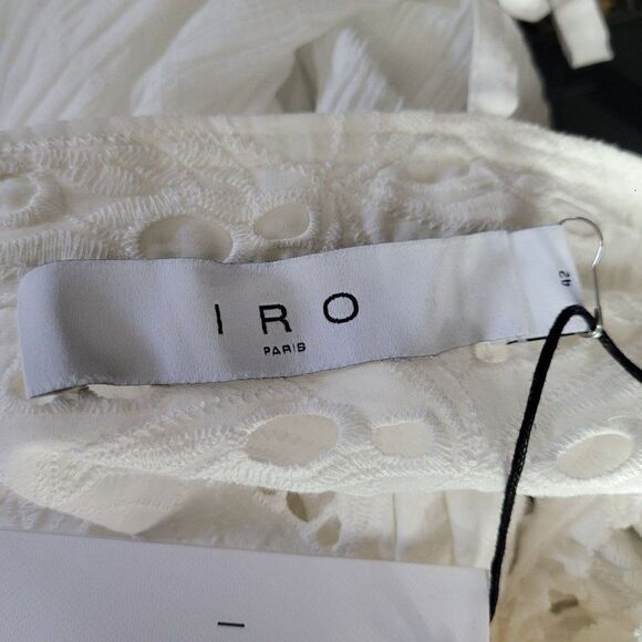 IRO Dress Cottagecore Eyelet Lace Cutout Ruffle Puff Sleeve Mini Babydoll M - Picture 17 of 17